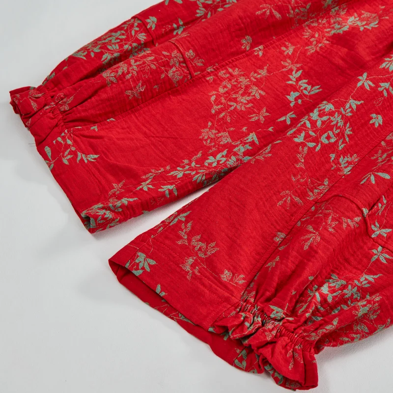 Rote Loungewear-Hose aus Baumwolle mit Blumenmuster
