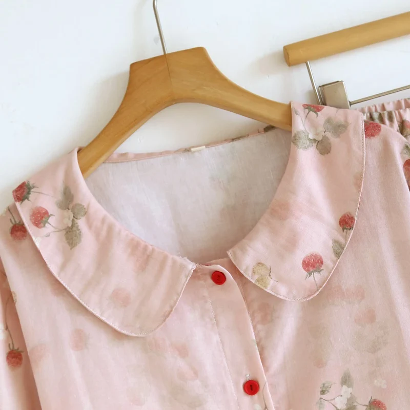 Loungewear-Set aus Gaze mit süßem Beerenmuster (3-teilig)