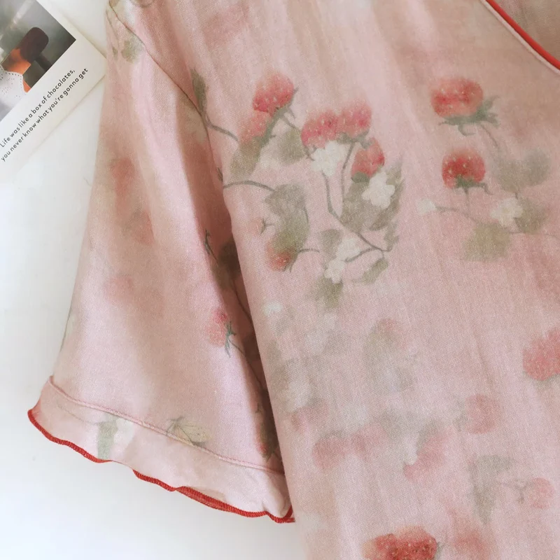 Loungewear-Set aus Gaze mit süßem Beerenmuster (3-teilig)