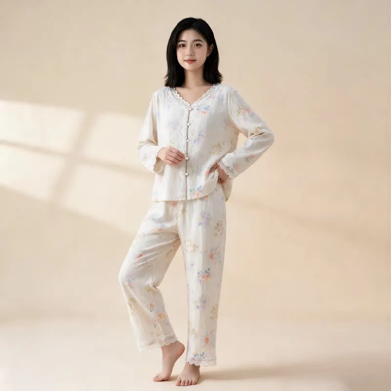 Romantisches Lounge-Set aus Baumwollgaze mit Blumenmuster