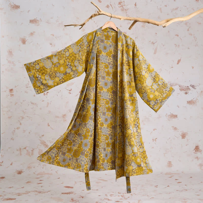 Retro-Bademantel aus Baumwolle mit dezentem Blumenmuster