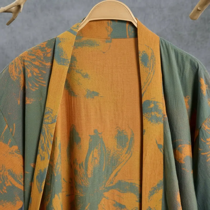Wendbarer Kimono-Bademantel aus Baumwolle mit Vintage-Blumenmuster