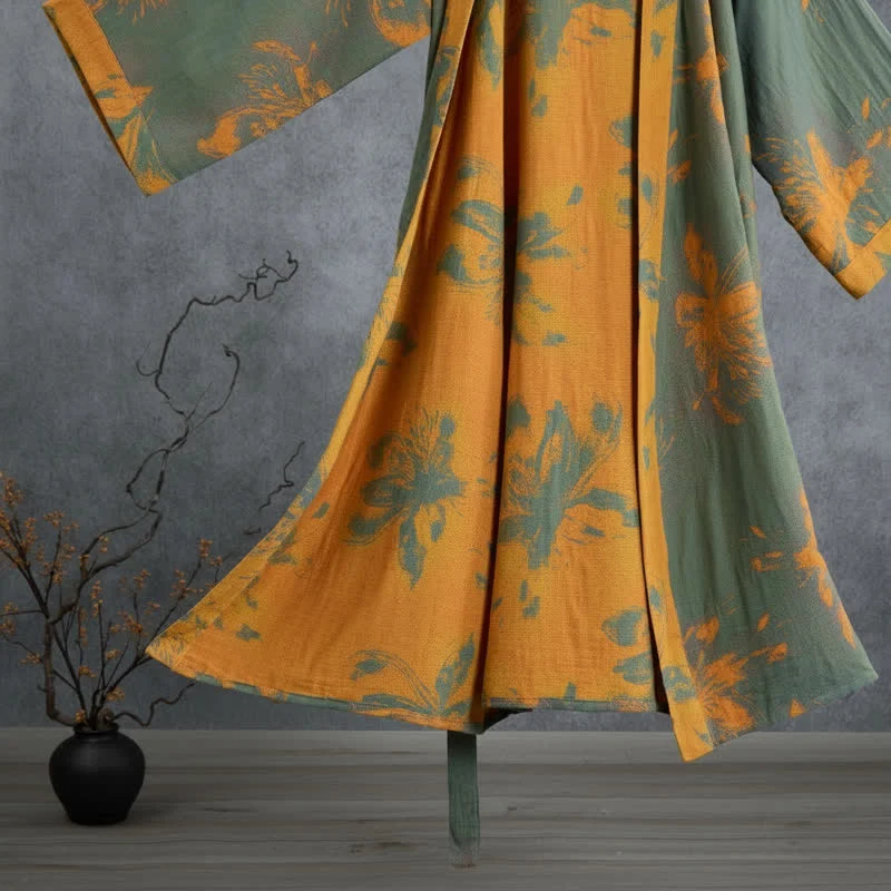 Wendbarer Kimono-Bademantel aus Baumwolle mit Vintage-Blumenmuster