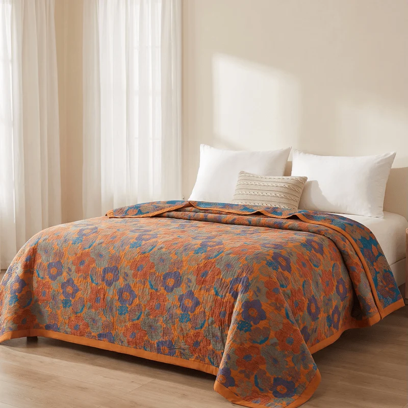 Vintage-Wende-Steppdecke aus Baumwolle mit mehrfarbigem Blumenmuster