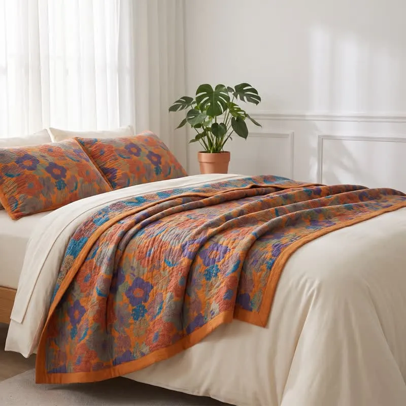 Vintage-Wende-Steppdecke aus Baumwolle mit mehrfarbigem Blumenmuster