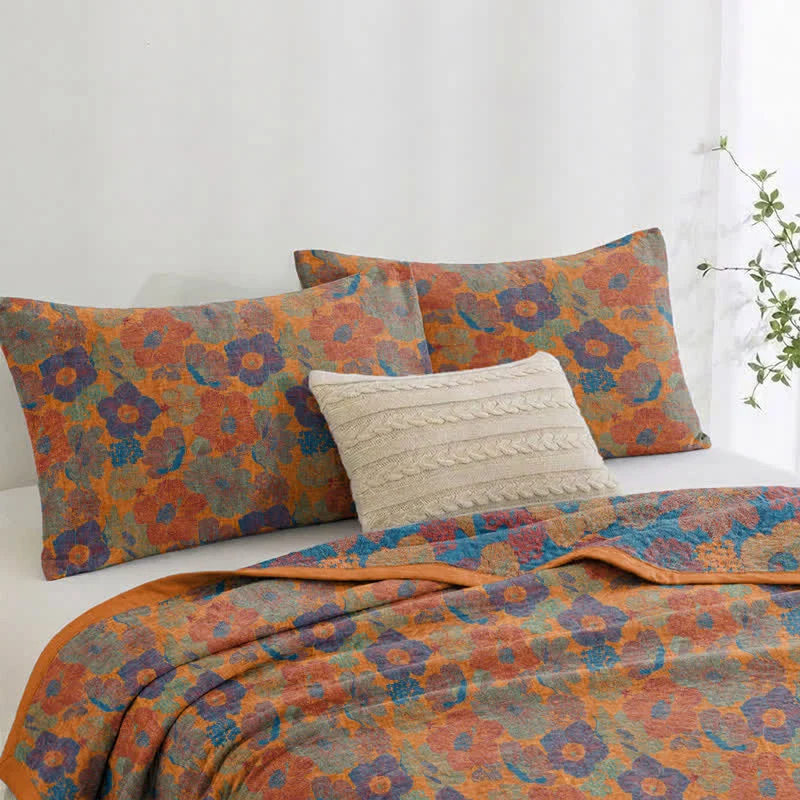 Vintage-Wende-Steppdecke aus Baumwolle mit mehrfarbigem Blumenmuster