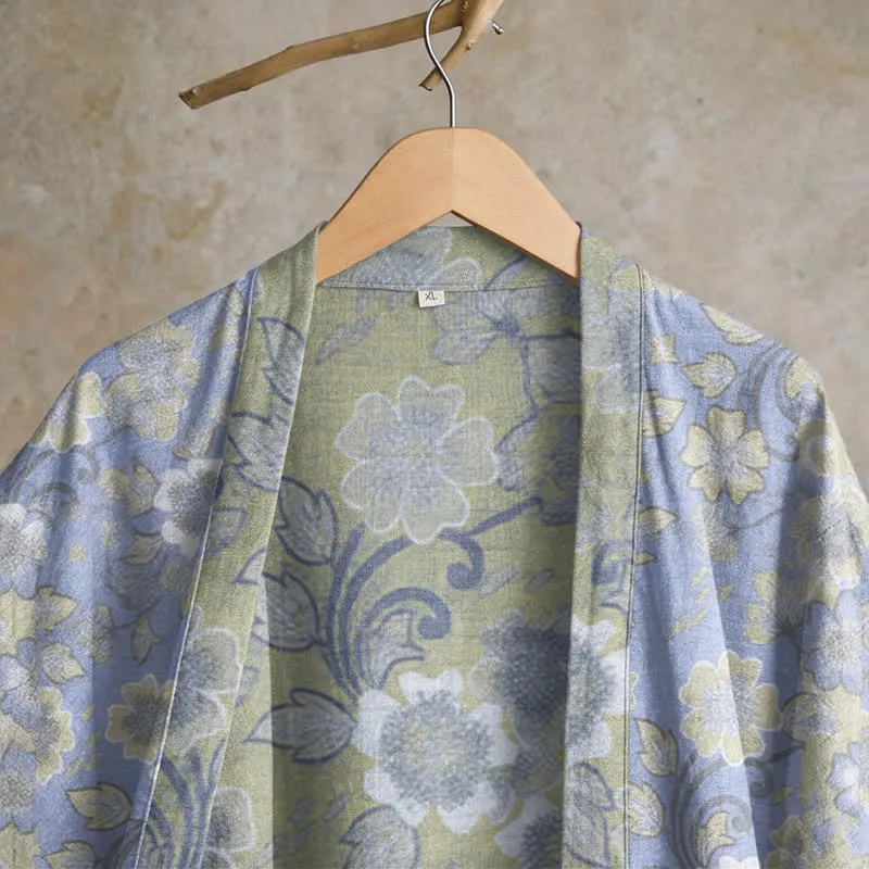 Retro-Kimono aus Baumwolle mit Blumenmuster