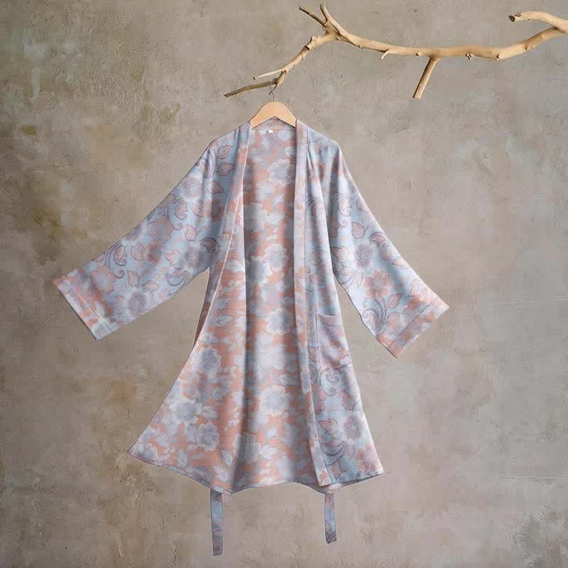 Retro-Kimono aus Baumwolle mit Blumenmuster