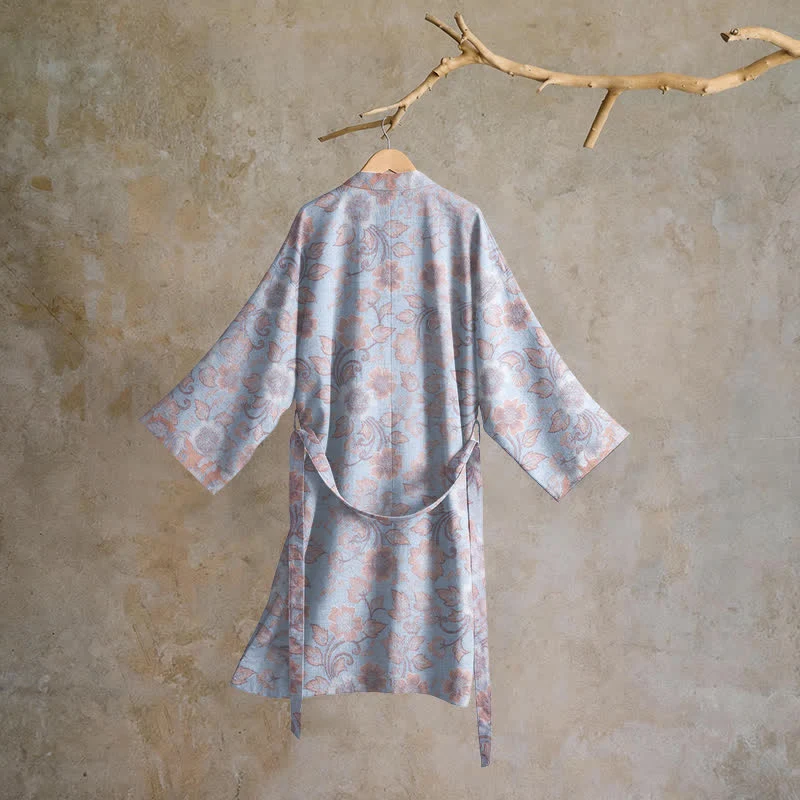 Retro-Kimono aus Baumwolle mit Blumenmuster