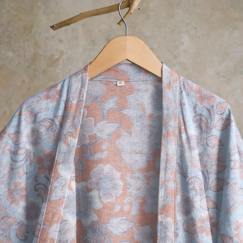 Retro-Kimono aus Baumwolle mit Blumenmuster