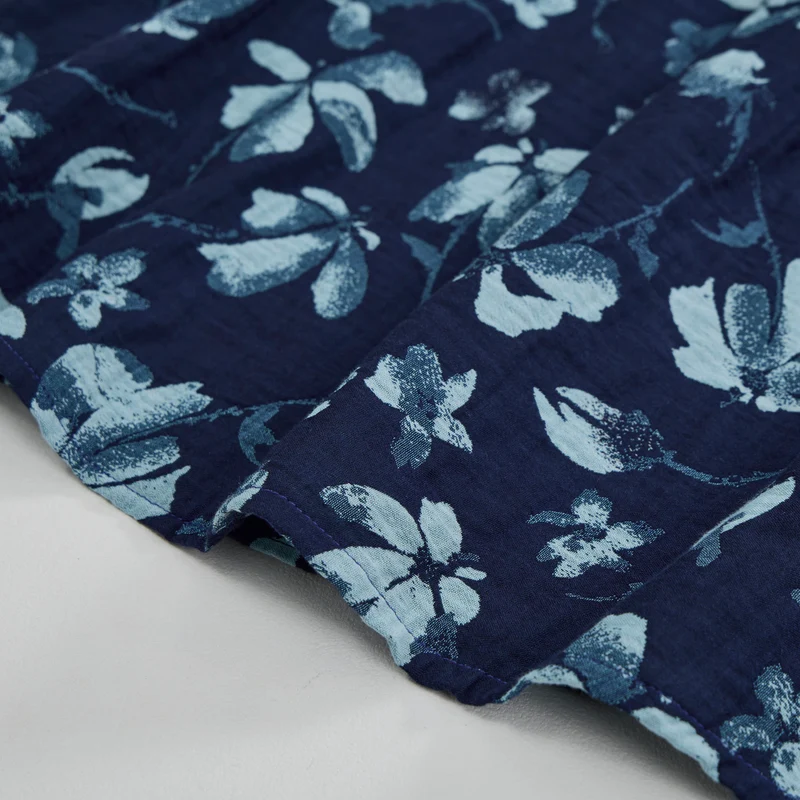 Retro-Loungewear-Set aus marineblauem Baumwoll-Tanktop mit Blumenmuster