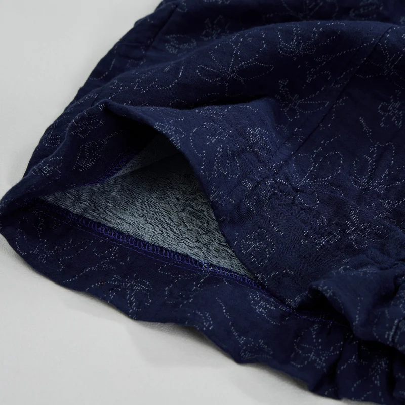 Retro-Loungewear-Set aus marineblauem Baumwoll-Tanktop mit Blumenmuster