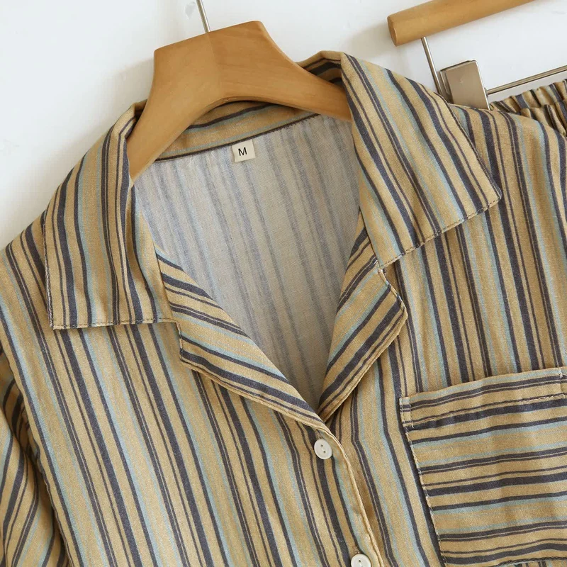 Vintage-Straped Cotton Loungewear Set