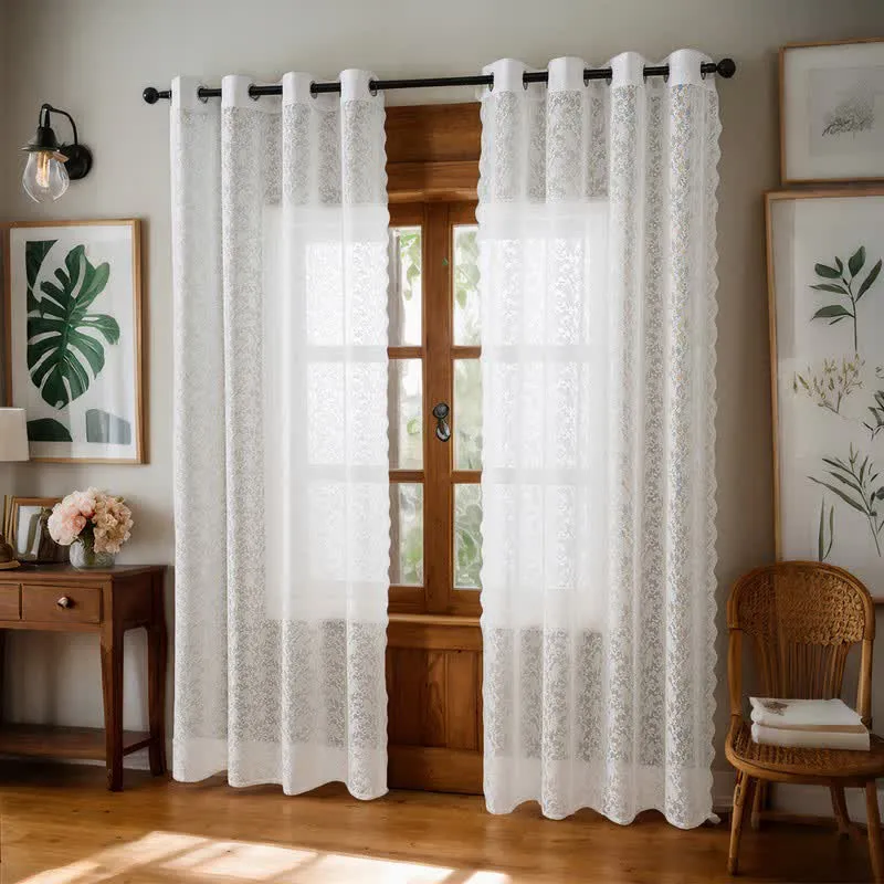 Ösen-Top, luftiger Voile-Spitzen-Vorhang