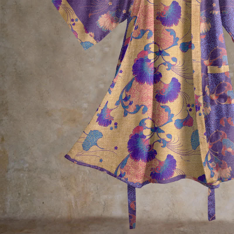 Kimono-Bademantel aus Baumwollgaze mit Blumenmuster