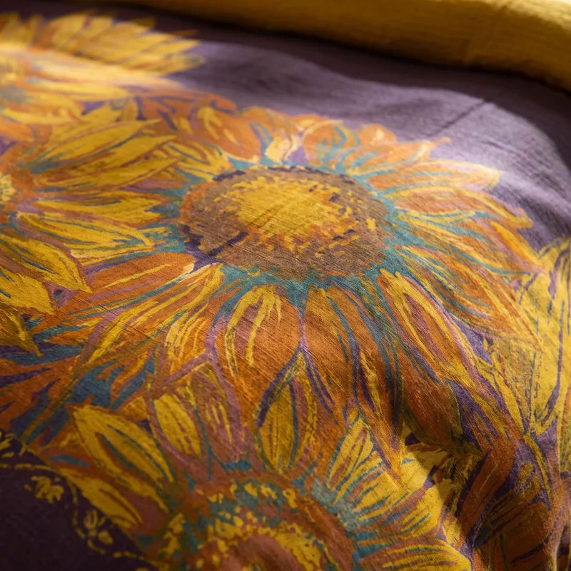 Vintage Sonnenblumen-Bettwäsche-Set aus Baumwollgaze