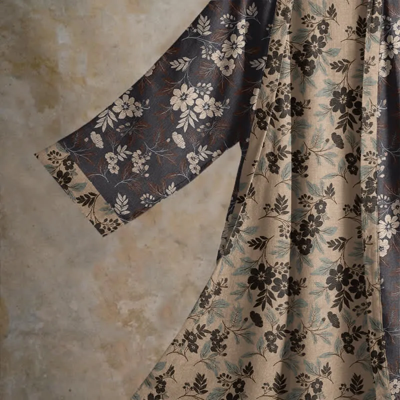 Kimono-Bademantel aus Baumwolle mit Mokka-Blumenmuster