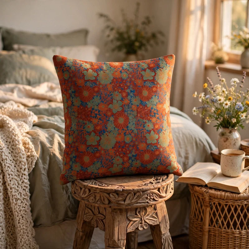 Kissen aus Baumwollgaze mit Vintage-Blumenmuster