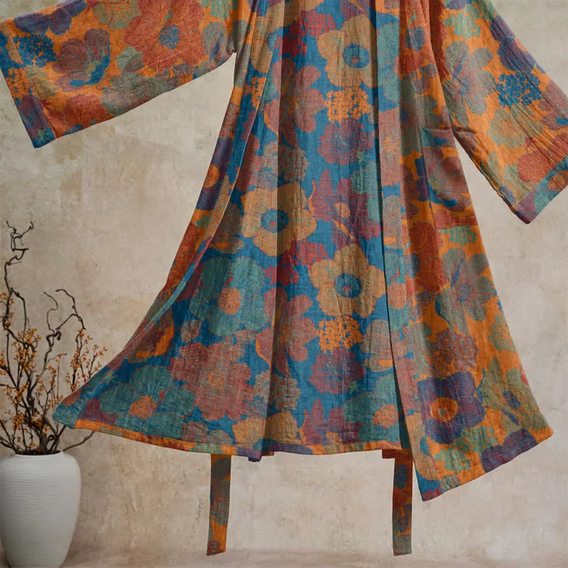Vintage Kimono-Bademantel aus Baumwolle mit Blumenmuster