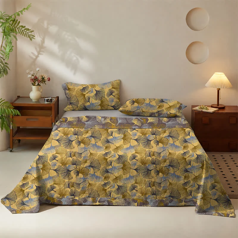 Bettwäsche-Set aus Baumwolle mit goldenem Ginkgoblatt