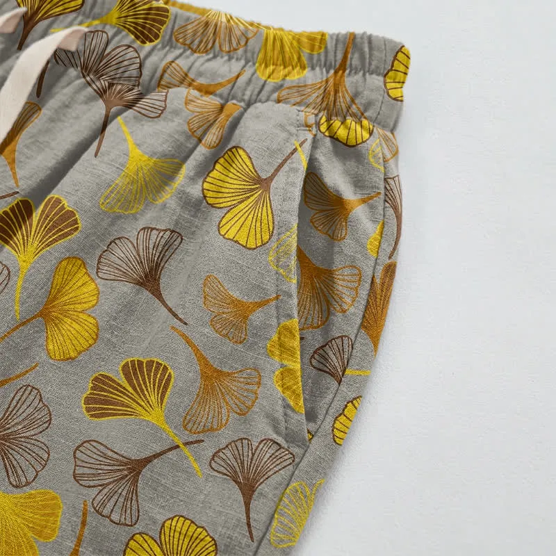 Mehrfarbige Loungehose aus Baumwolle mit Ginkgoblattmuster