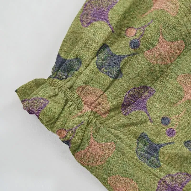 Lässige Loungehose aus Baumwolle im Retro-Stil mit Ginkgoblattmuster