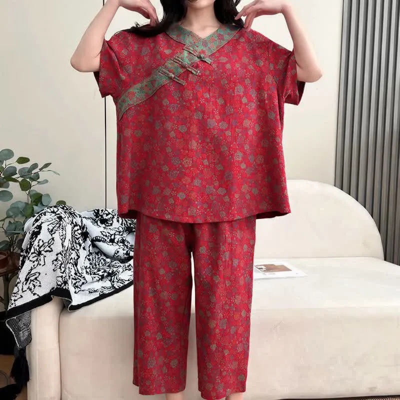 Plus Size Blumenmuster Caprihosen Loungewear