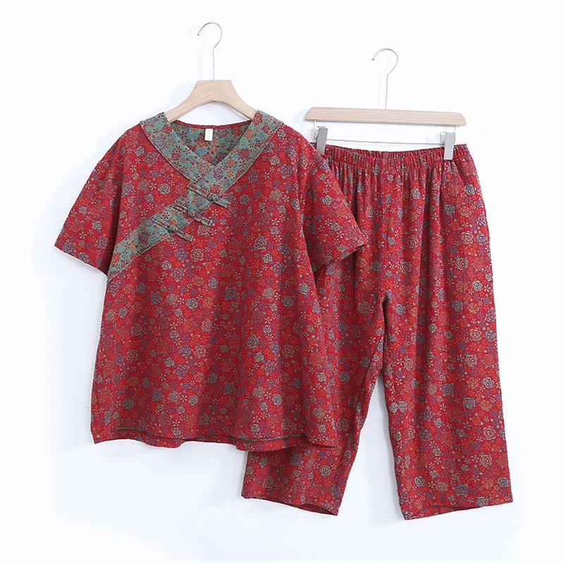 Plus Size Blumenmuster Caprihosen Loungewear
