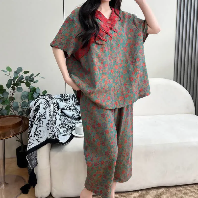 Plus Size Blumenmuster Caprihosen Loungewear