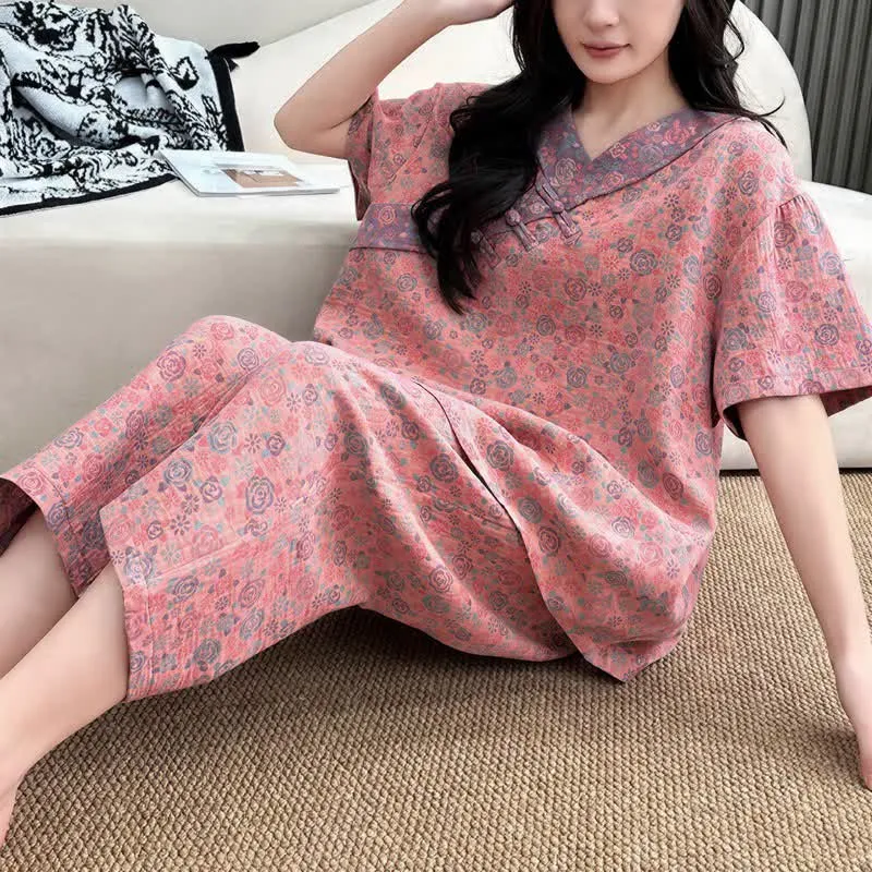 Plus Size Blumenmuster Caprihosen Loungewear