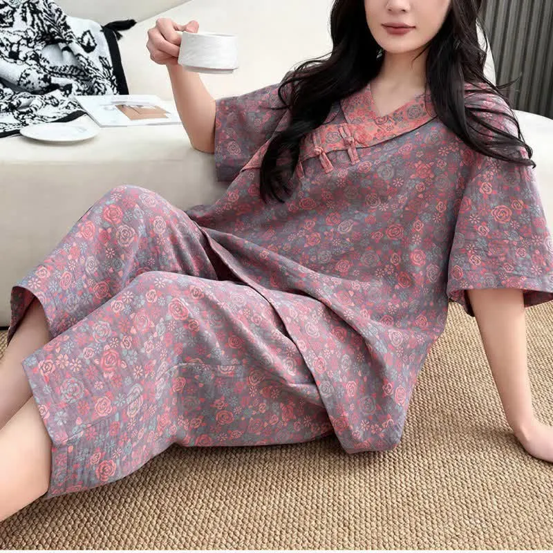 Plus Size Blumenmuster Caprihosen Loungewear