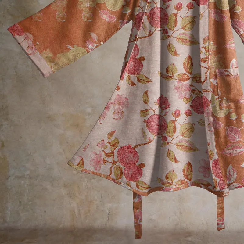 Kimono-Bademantel aus Baumwolle mit botanischem Granatapfelmuster