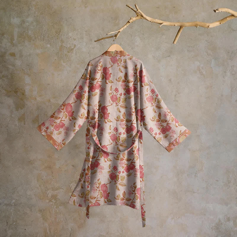 Kimono-Bademantel aus Baumwolle mit botanischem Granatapfelmuster