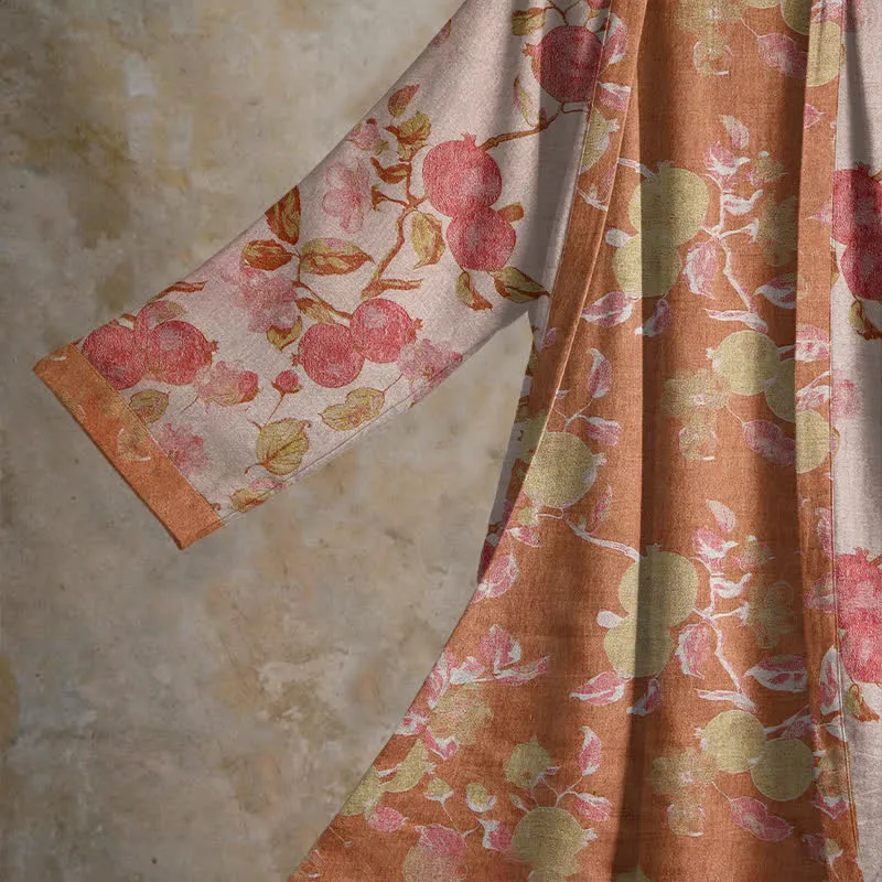 Kimono-Bademantel aus Baumwolle mit botanischem Granatapfelmuster