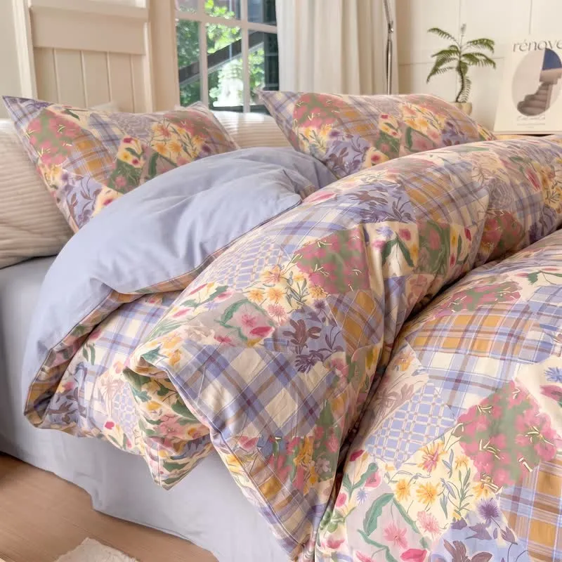 Garten-Patchwork-Bettwäsche-Set aus Baumwolle mit Blumenmuster