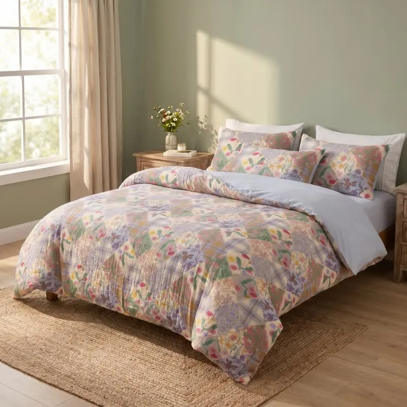 Garten-Patchwork-Bettwäsche-Set aus Baumwolle mit Blumenmuster