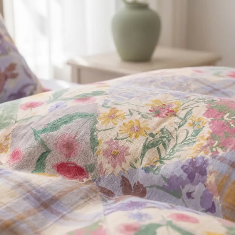 Garten-Patchwork-Bettwäsche-Set aus Baumwolle mit Blumenmuster