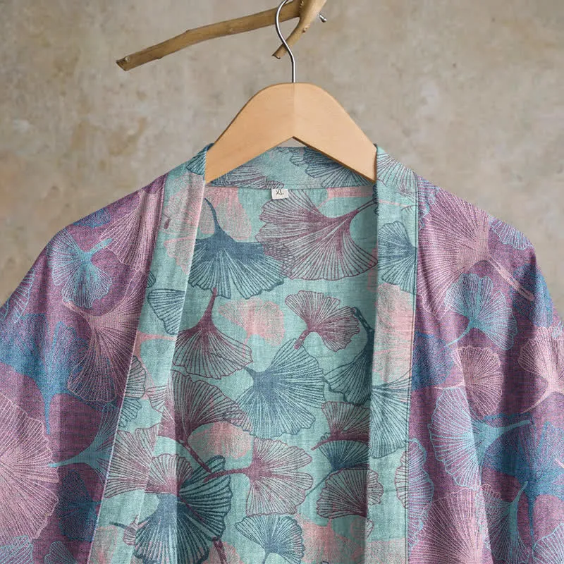 Traumhafter Kimono-Bademantel aus Baumwolle mit Ginkgoblattmuster