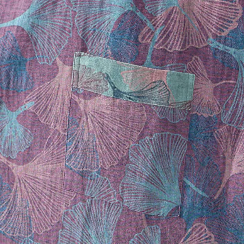 Traumhafter Kimono-Bademantel aus Baumwolle mit Ginkgoblattmuster