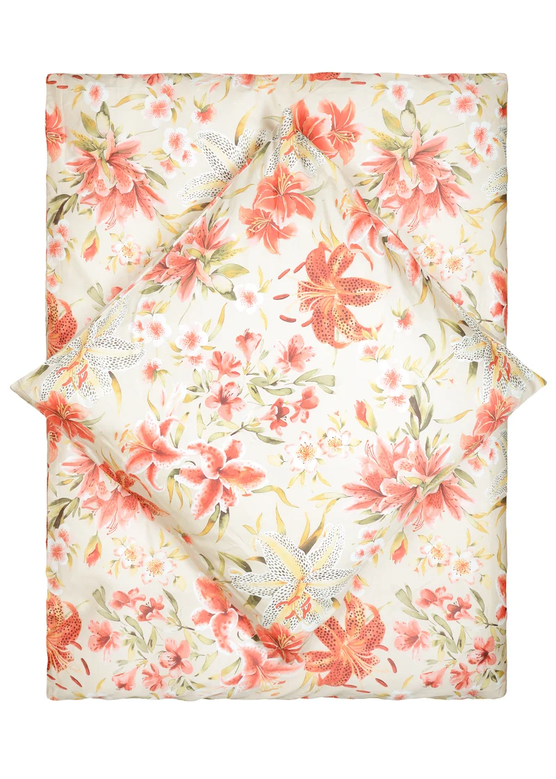 Living Dreams Satin-Bettwäsche Blumen Koralle