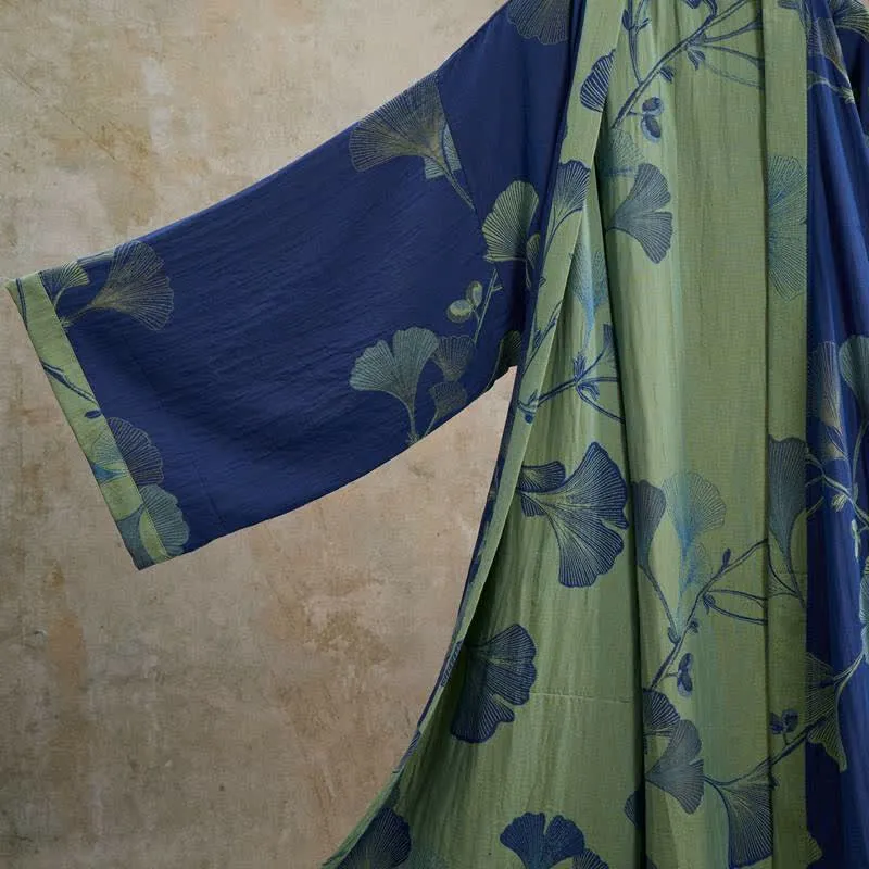 Retro-Kimono aus Baumwolle mit Ginkgoblatt