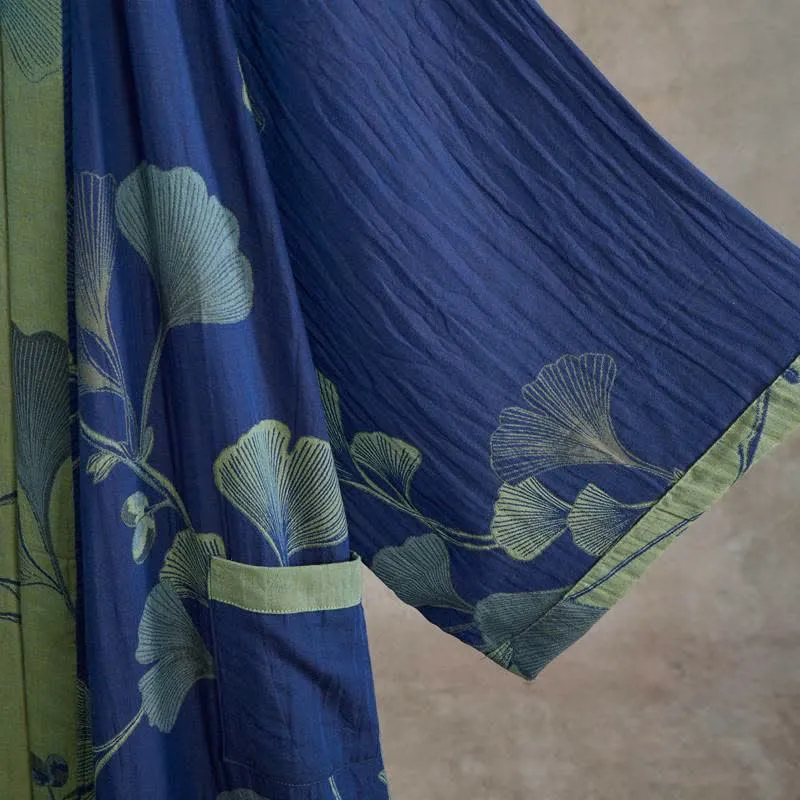 Retro-Kimono aus Baumwolle mit Ginkgoblatt