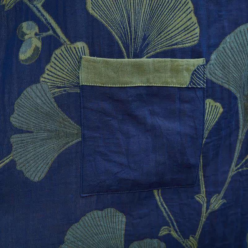 Retro-Kimono aus Baumwolle mit Ginkgoblatt