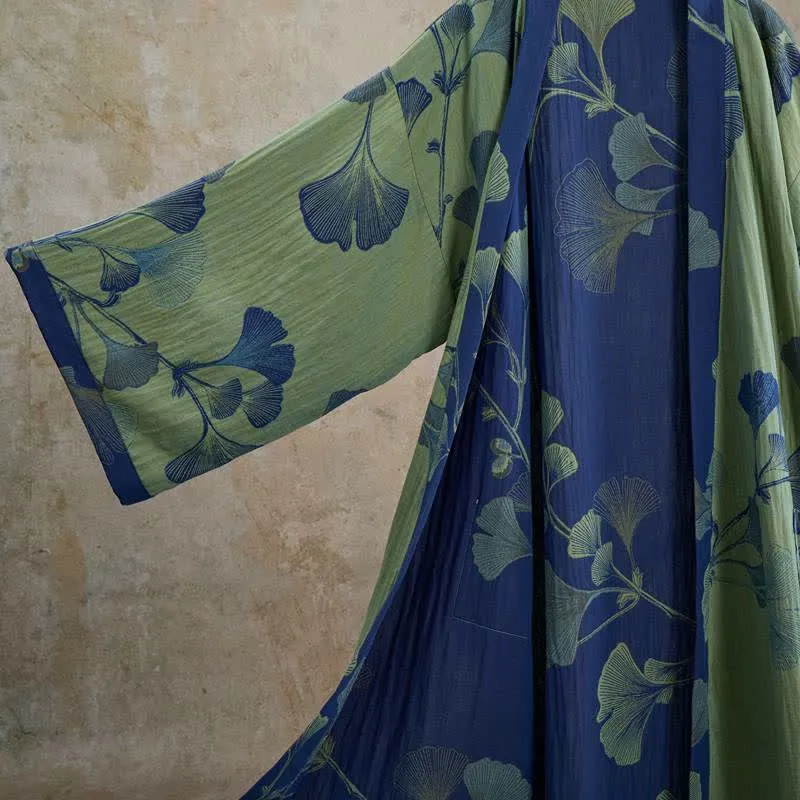 Retro-Kimono aus Baumwolle mit Ginkgoblatt