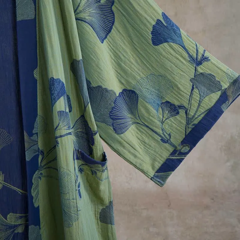 Retro-Kimono aus Baumwolle mit Ginkgoblatt