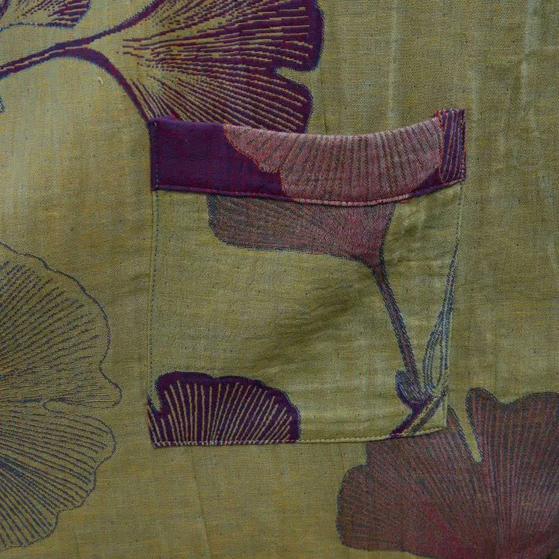 Retro-Kimono aus Baumwolle mit Ginkgoblatt