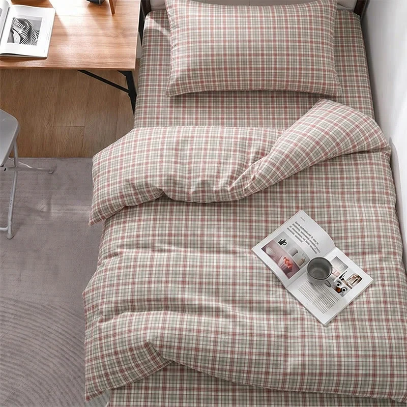 Rosa kariertes Bettwäscheset für Einzelbett XL ( Schlafsaal)