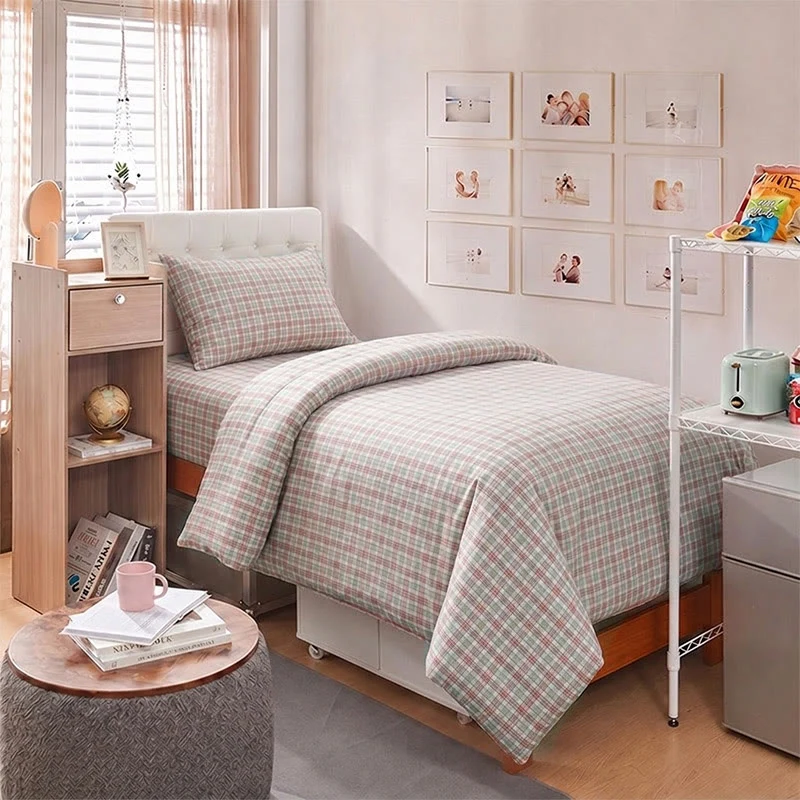 Rosa kariertes Bettwäscheset für Einzelbett XL ( Schlafsaal)