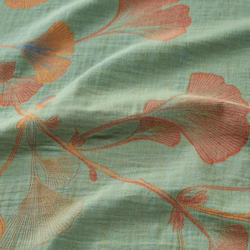 Retro-Wendebettwäsche-Set mit Ginkgoblatt-Motiv