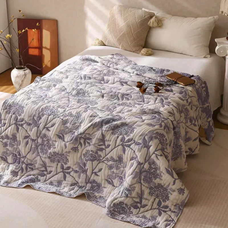 Vintage Baumwollgaze-Jacquard-Blumensteppdecke